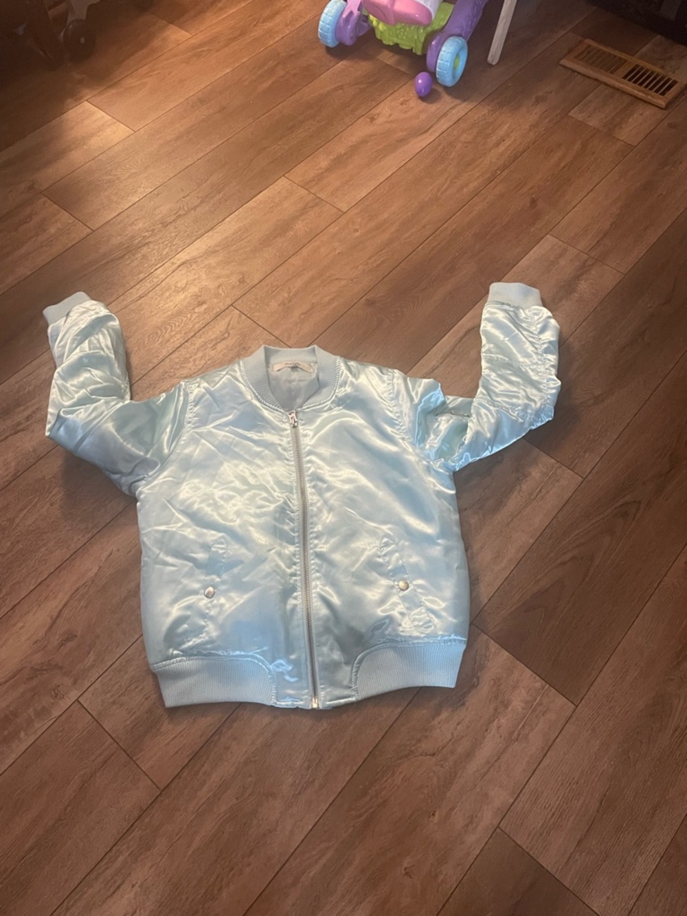 Charlotte Russe Light Blue Shiny Bomber Jacket for Kids